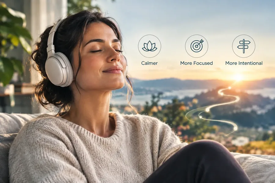 Woman relaxing outdoors with headphones