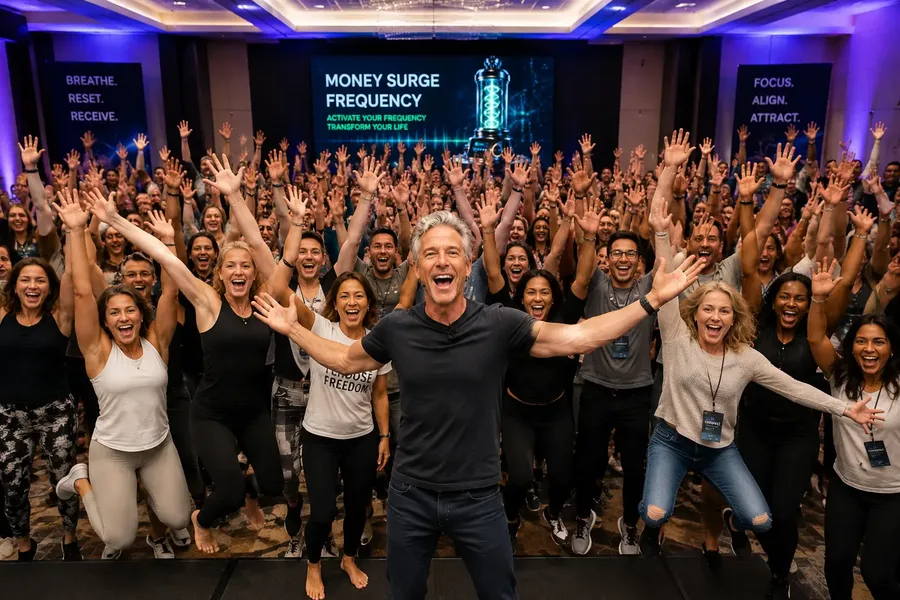 Large audience at a Money Surge Frequency event